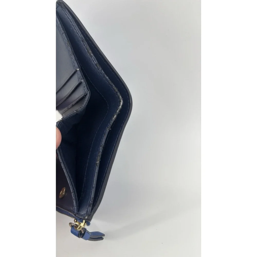 Tory Burch Robinson Mini Wallet Blue Saffiano Leather AUTHENTIC